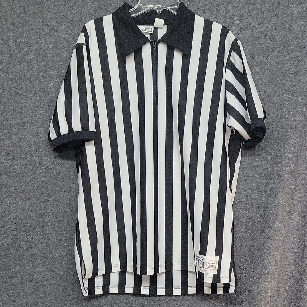 Referee Black & White Striped Shirt Mens XL Honigs Whistle Stop